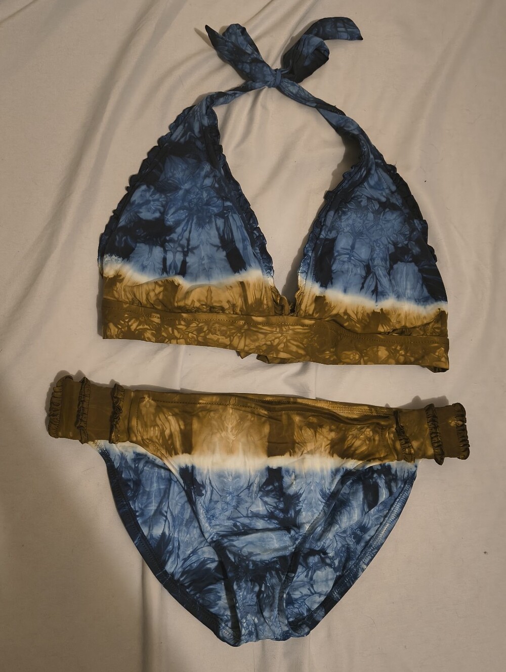 Lucky Brand Blue And Brown Tie-Dye Bikini
